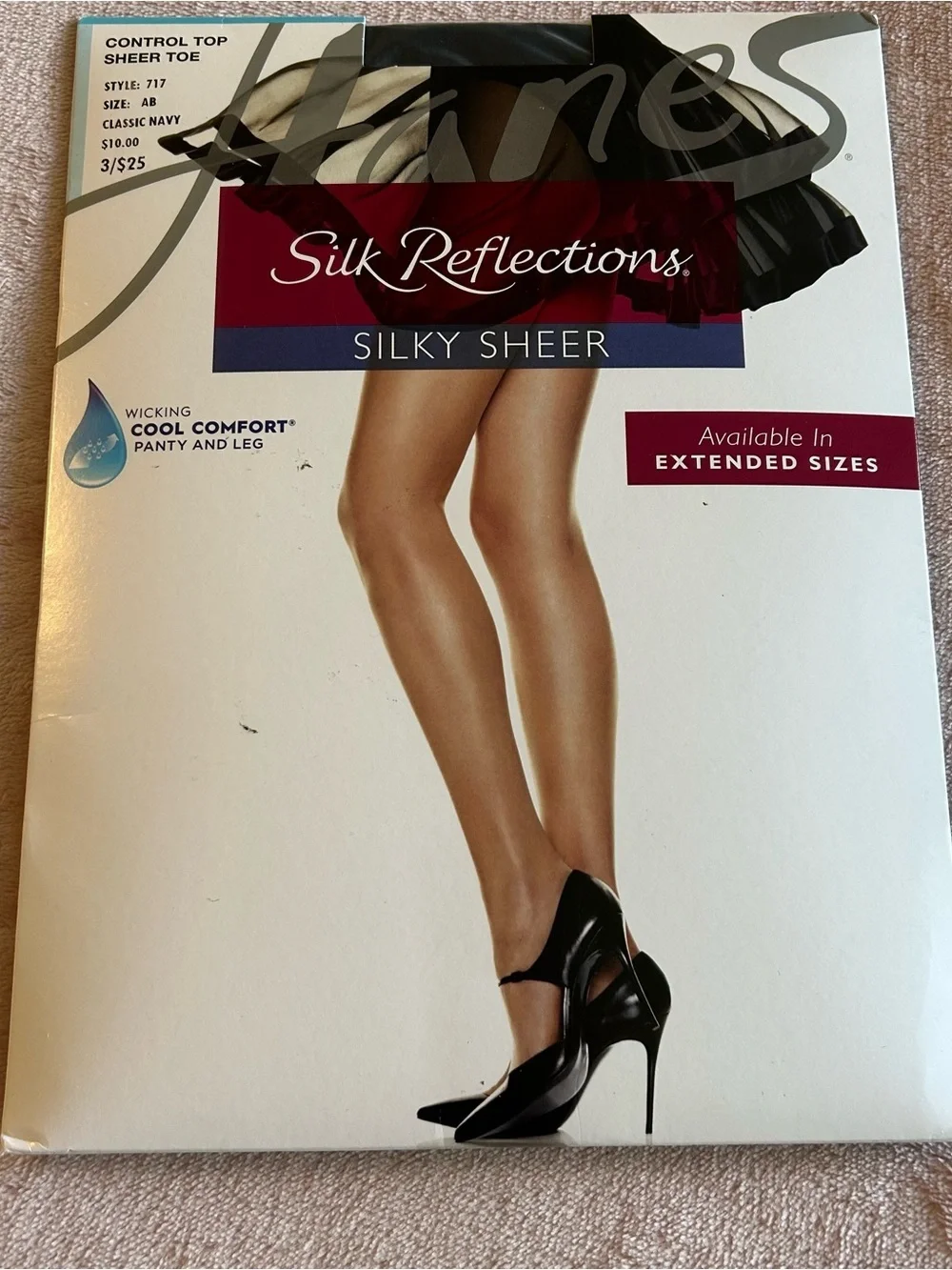 Hanes Silk Reflections Silky Sheer navy blue control top panty hose size AB